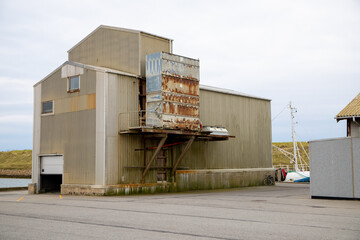 Danish Harbour Fishing Warehouse, open door and ship