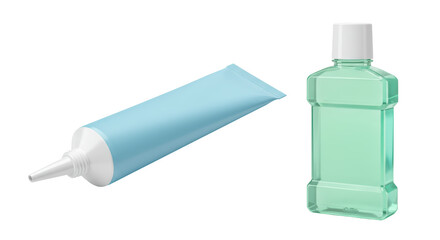 Isolated Mouthwash and toothpaste tubes
