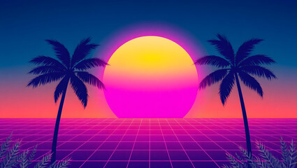 Fototapeta premium tropical sunset with palm trees