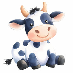 Cute cartoon cow sitting happily in a bright and cheerful style Generative AI