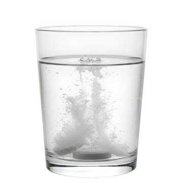 Effervescent tablets dissolving in water glass isolated on transparent background