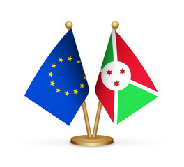 EU European Union and Burundi flags mockup 3d illustration. Versus table flags of European Union and Burundi transparent png