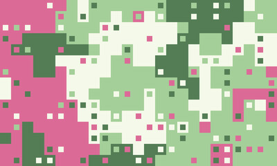 Abstract pixel art background.  Pastel green, pink  white squares create a dynamic, modern texture. Ideal for websites, presentations, or as a vibrant design element.