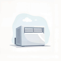 Compact air conditioner unit against simple white backdrop, cooling concept