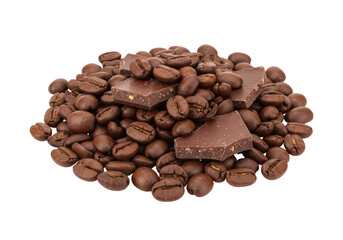 Isolated Coffee Beans and Chocolate Chunks