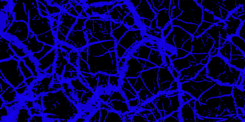 Branched lightning bolt. Electric bolt. Vector blue and black cracked texture style overlay with cracked texture.  Lightning flash on black background. Natural phenomenon, light effect.