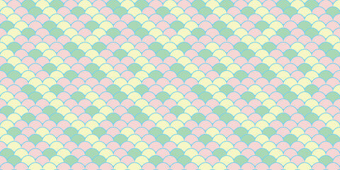 Pastel pink, mint green, and pale yellow scales create a charming, seamless pattern.  Perfect for backgrounds, textiles, or branding, this design evokes a sense of tranquility and playful femininity.