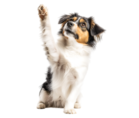 border collie puppy raise hands, border collie dog giving high five isolated on a transparent background