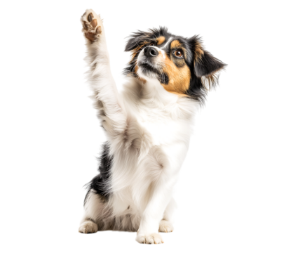 border collie puppy raise hands, border collie dog giving high five isolated on a transparent background
