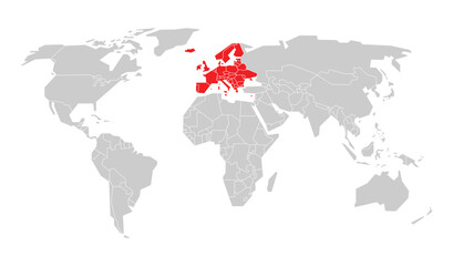 Flat Design Europe Continent On World Map