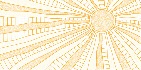 Stylized sun, summer sunlight, sun rays, vector drawing
