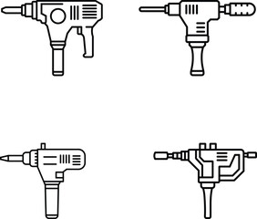 Minimalist Line Art Set of Four Distinct Electric Power Drills