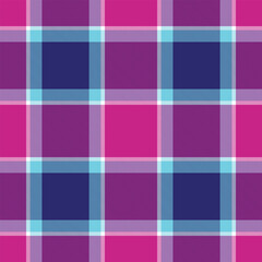 Classical fabric background seamless, summertime tartan plaid pattern. Elementary textile check vector texture in pink and indigo colors.