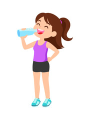 ペットボトル水を飲むスポーツウェアを着た女性、熱中症対策の水分補給