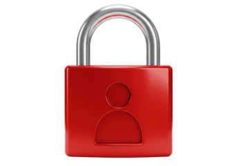 Isolated Glossy Red Padlock with Human Figure Silhouette