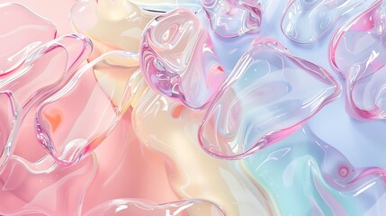 Obraz premium Glossy plastic ripple shapes in pastel gradient, fluid motion feel - .