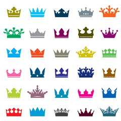 Set of color crowns. Outline Icons isolated