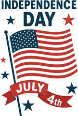 4th of July Independence Day with American Flag and Ribbon