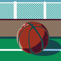 Basketball ball on the court. Vector illustration in flat style.