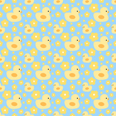seamless pattern with duck and flowers 