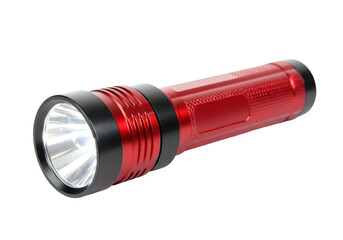 Isolated Sleek Red and Black LED Flashlight with Bright Beam