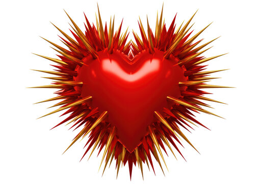 Isolated Red Heart with Golden Spikes - Conceptual Art