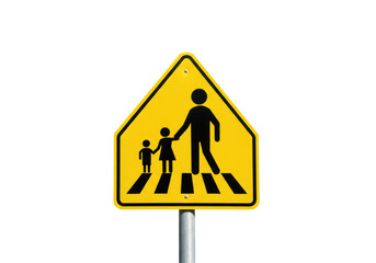 Isolated Yellow Pedestrian Crossing Sign with Parent and Child