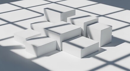 Abstract White Cubes Minimalist Geometric Composition with Shadow Play and Light