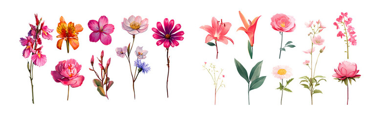 Obraz premium Collection of colorful floral illustrations. isolated on transparent background