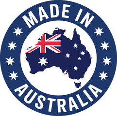 Made in Australia Logo Featuring Australian Map with National Flag and Stars Circle Design