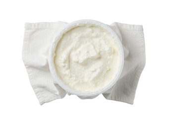 Isolated Bowl of Fresh White Yogurt on a White Cloth