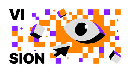 Vision Concept Pattern-Eye Symbol and Colorful Digital Blocks for Future Thinking, Strategy, and Innovation