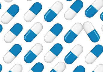 Isolated Seamless Pattern of Blue and White Capsules
