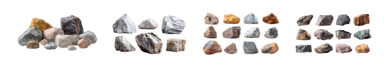 Obraz premium set of Assorted rocks of various shapes and colors. isolated on transparent background