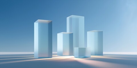 Fototapeta premium Modern minimalist tall glass structures against sky blue backdrop