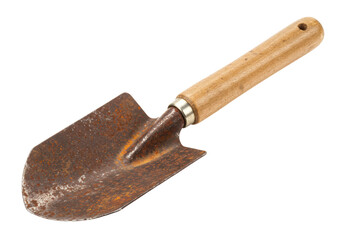 Isolated Rusty Garden Trowel with Wooden Handle