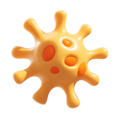 Abstract yellow orange cell virus 3d render illustration medical science healthcare biology amoeba microbiology infectious disease microscopic organism on transparent background