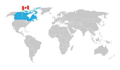 Canada Located On Simple World Map Flag
