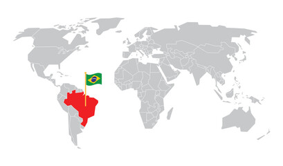 Brazil Located On Simple World Map Flag