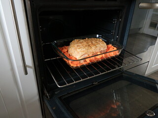 pork roast in glass tray oven cooked