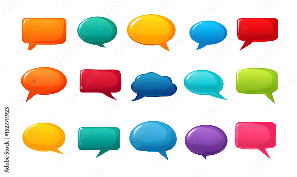 Poster set of colorful speech bubbles in various shapes and colors. isolated on transparent background