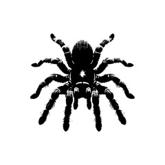 Obraz premium Detailed tarantula vector logo depicted as a striking black silhouette, emphasizing its hairy legs and intimidating presence on a clean white background. Animal concept