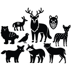 Woodland Wildlife with Deer Bear Owl Raccoon