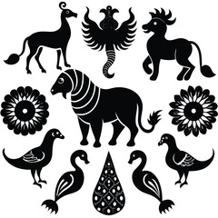 Fototapeta premium Indian Inspired Animal Motifs Peacock Elephant