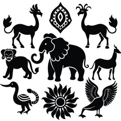 Elegant Indian Inspired Animal Motif Illustrations