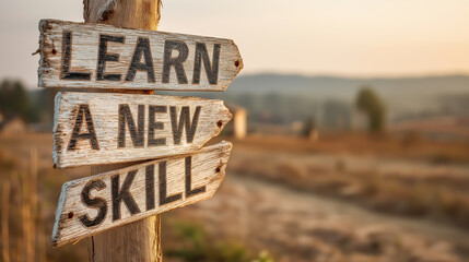 Learn a new skill sign in the nature