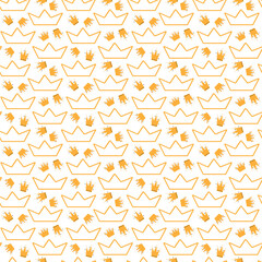 Seamless crown pattern with royal gold design. King and queen monarch handdrawn crown