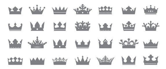 Set of greycrowns. Outline Icons isolated