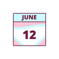 June 12 day date typography in cute kawaii style. name of the month in June. celebration of National Loving Day, Checklist day,