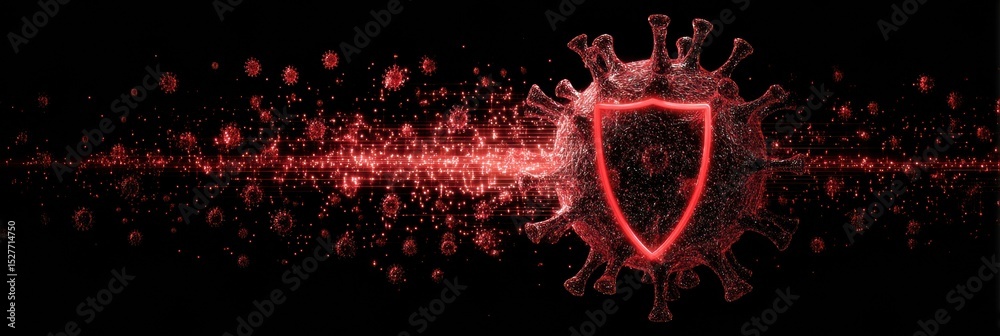 Poster Antivirus Shield Actively Deflecting a Phishing Bug With a Vibrant Pulsing Effect in a Digital Environment